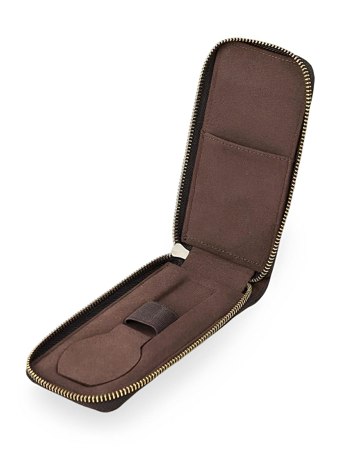 Étui à montres, en cuir, à une capacité, porte - carte intégré, modèle Crispin - Coffret - Café