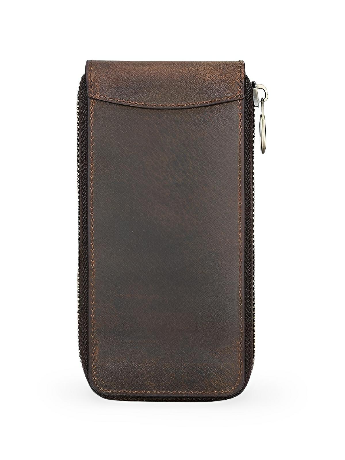 Étui à montres, en cuir, à une capacité, porte - carte intégré, modèle Crispin - Coffret - Café