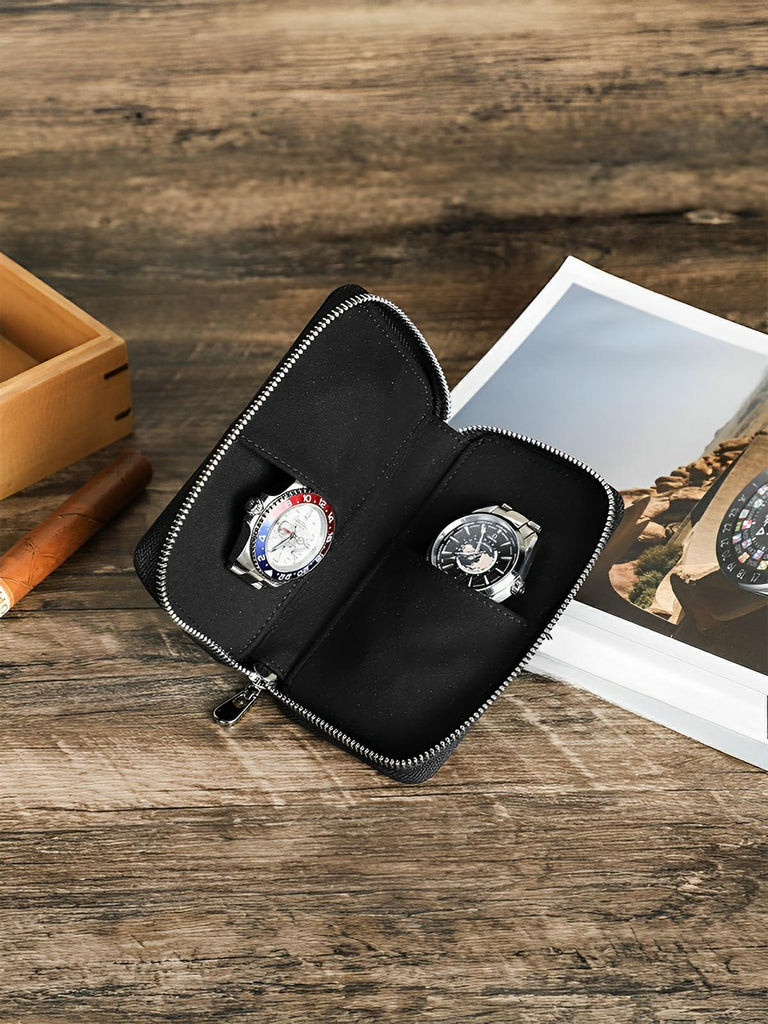 Étui à montres, en cuir, double emplacement, modèle Ansel - Coffret - Noir