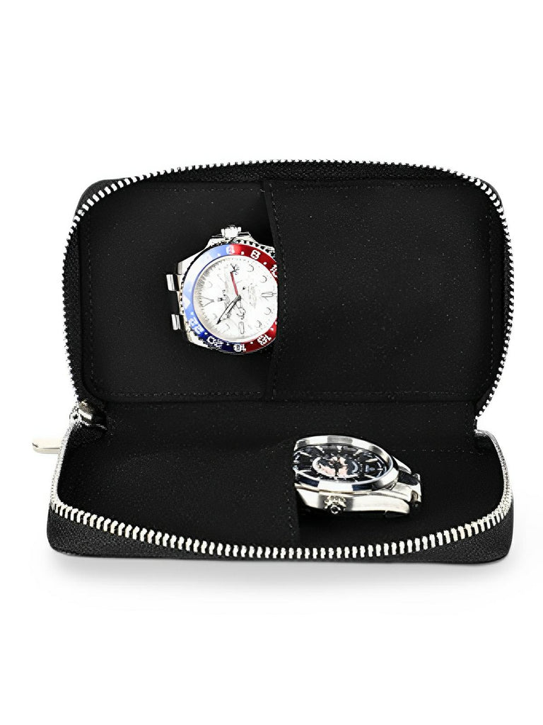 Étui à montres, en cuir, double emplacement, modèle Ansel - Coffret - Noir