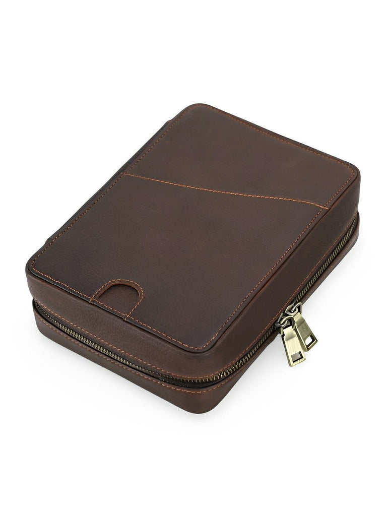 Étui à pipe, en cuir, nombreux rangements, accessoire pour fumeur, modèle Adraste - Coffret - Café