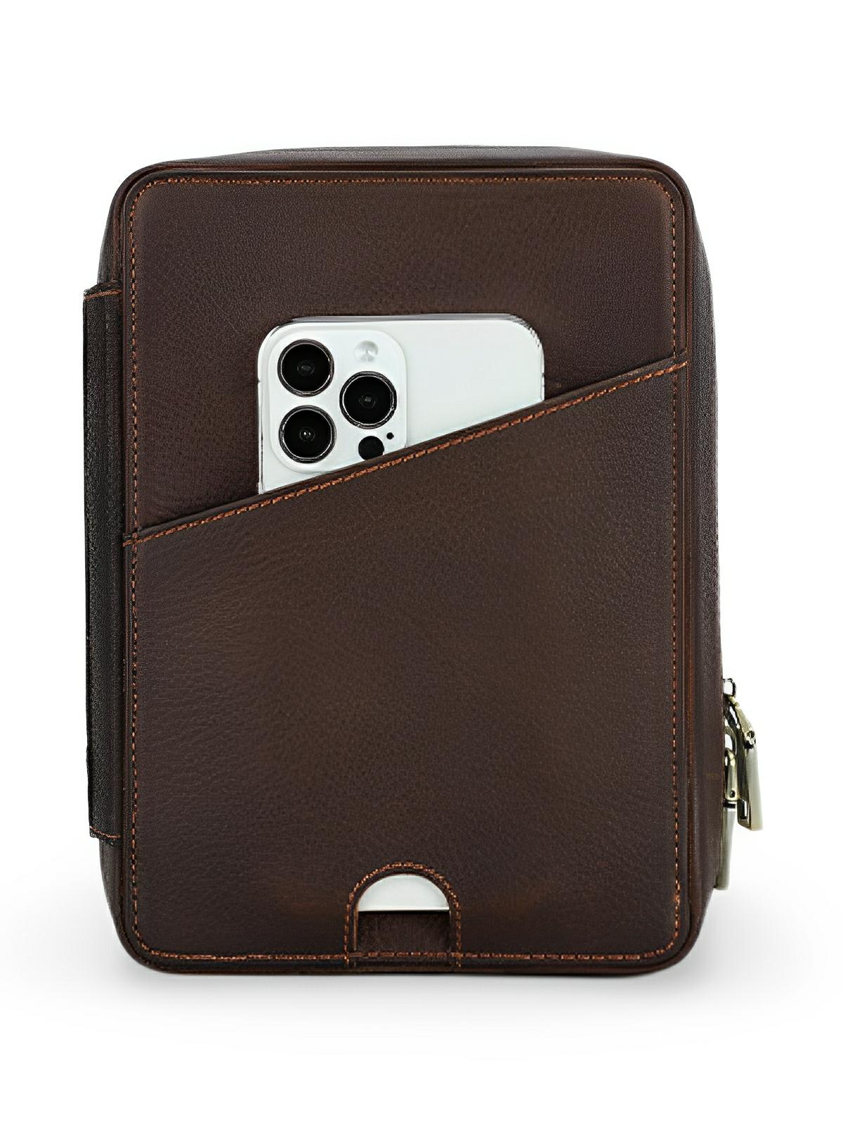 Étui à pipe, en cuir, nombreux rangements, accessoire pour fumeur, modèle Adraste - Coffret - Café