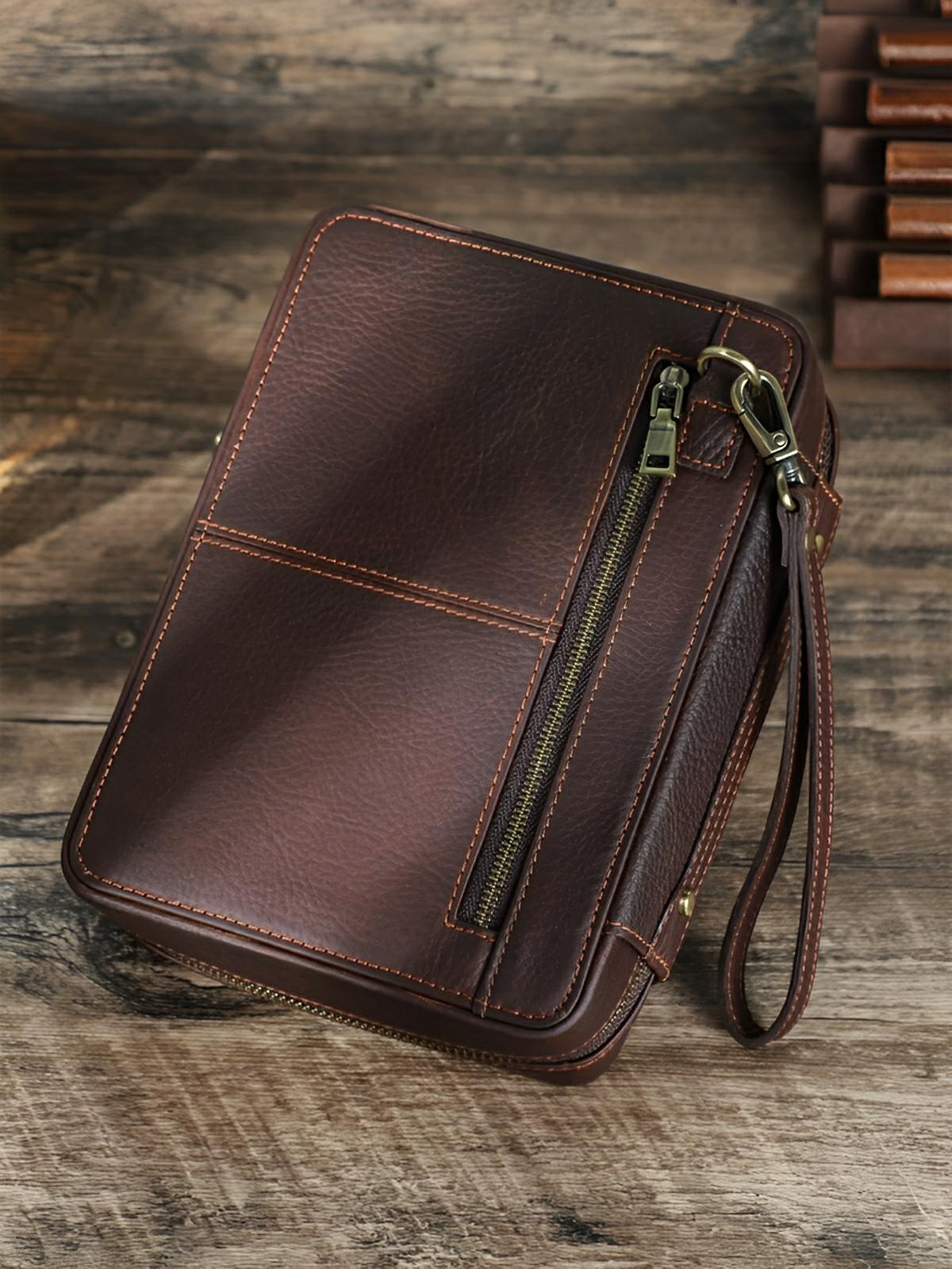 Étui à pipe, en cuir, nombreux rangements, accessoire pour fumeur, modèle Adraste - Coffret - Café