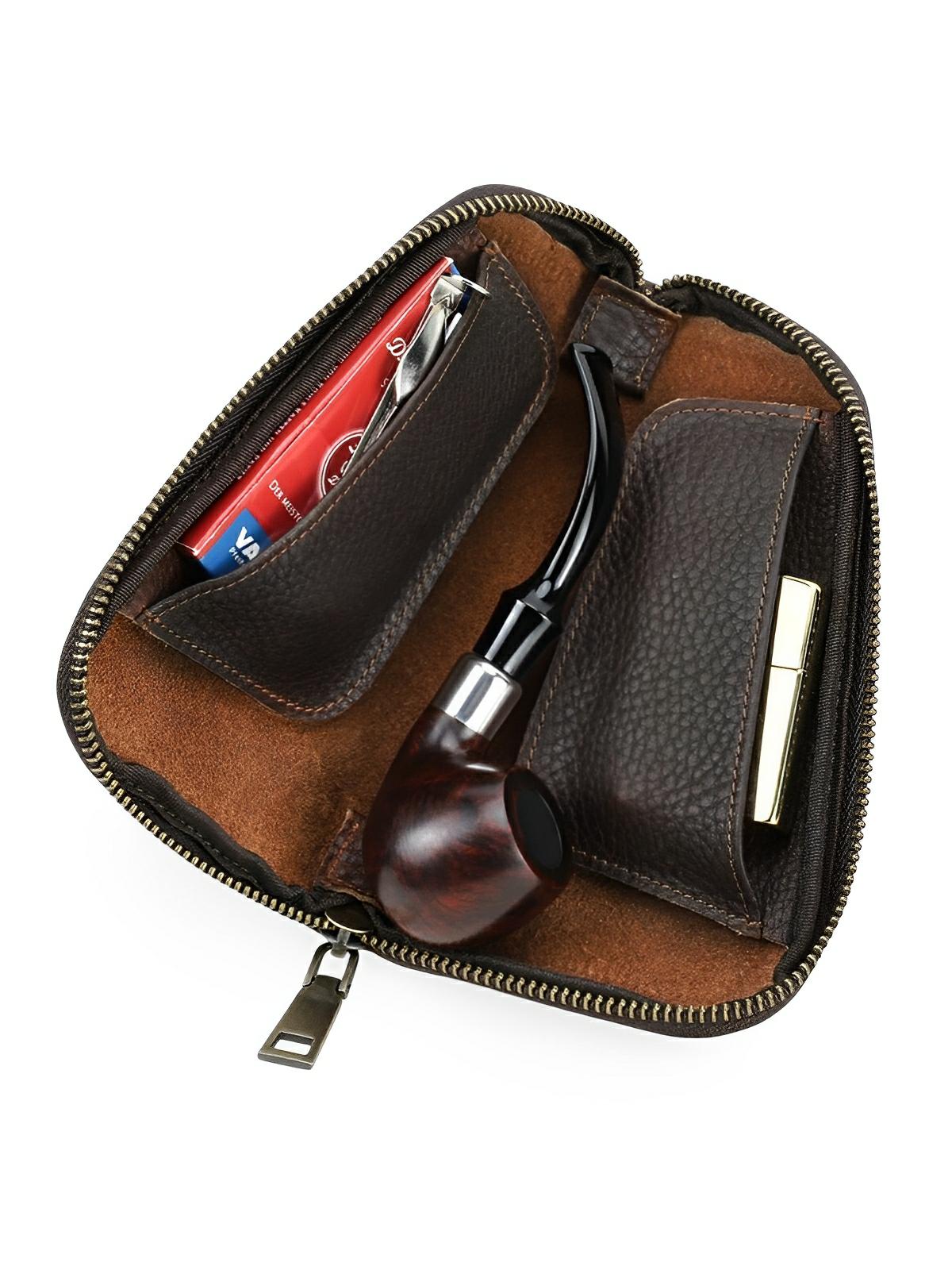 Pipe case, leather, practical and durable, Porphyre model