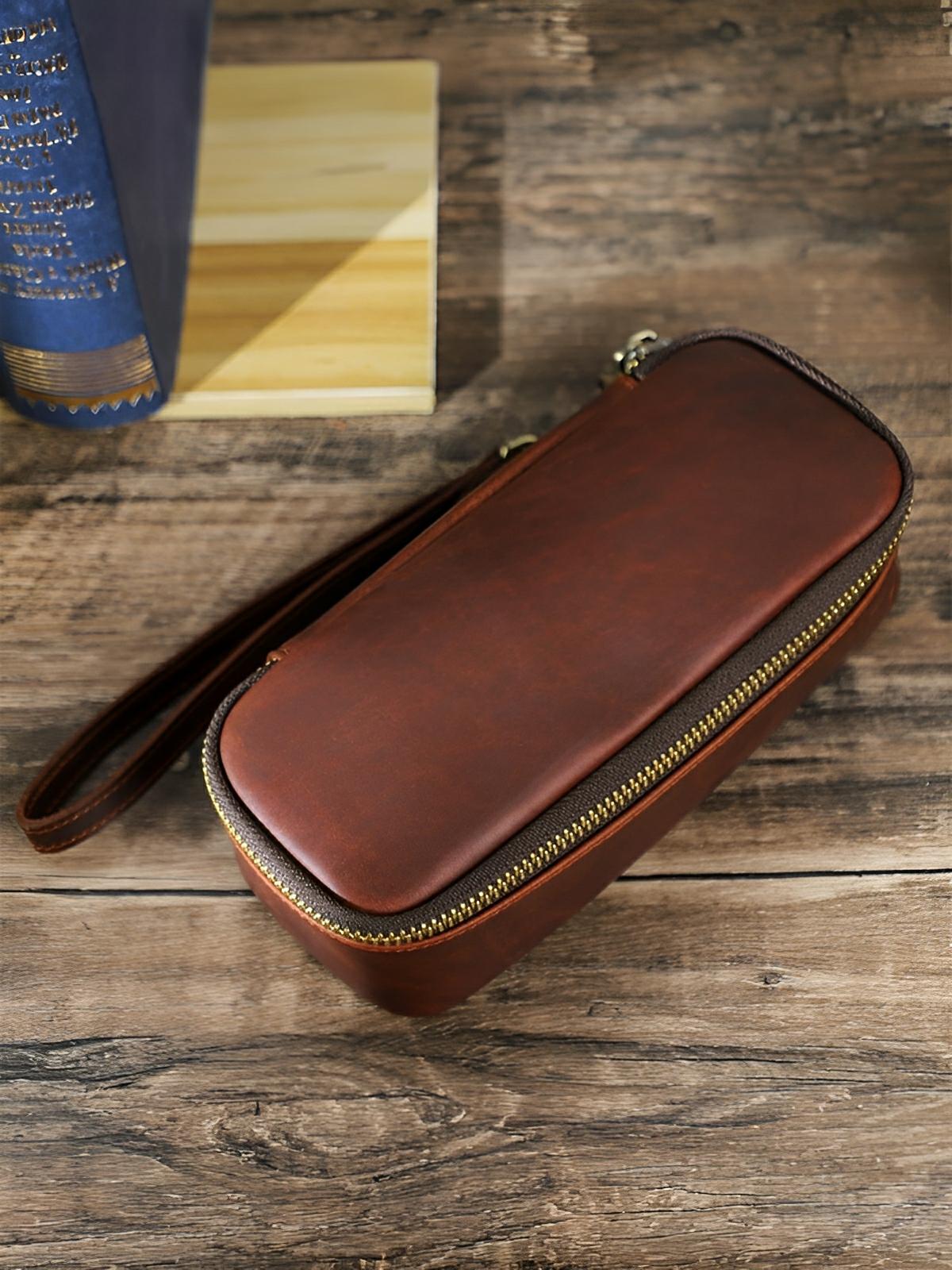Étui à pipe, en cuir, raffiné et organisé, modèle Riquier - Coffret - Café