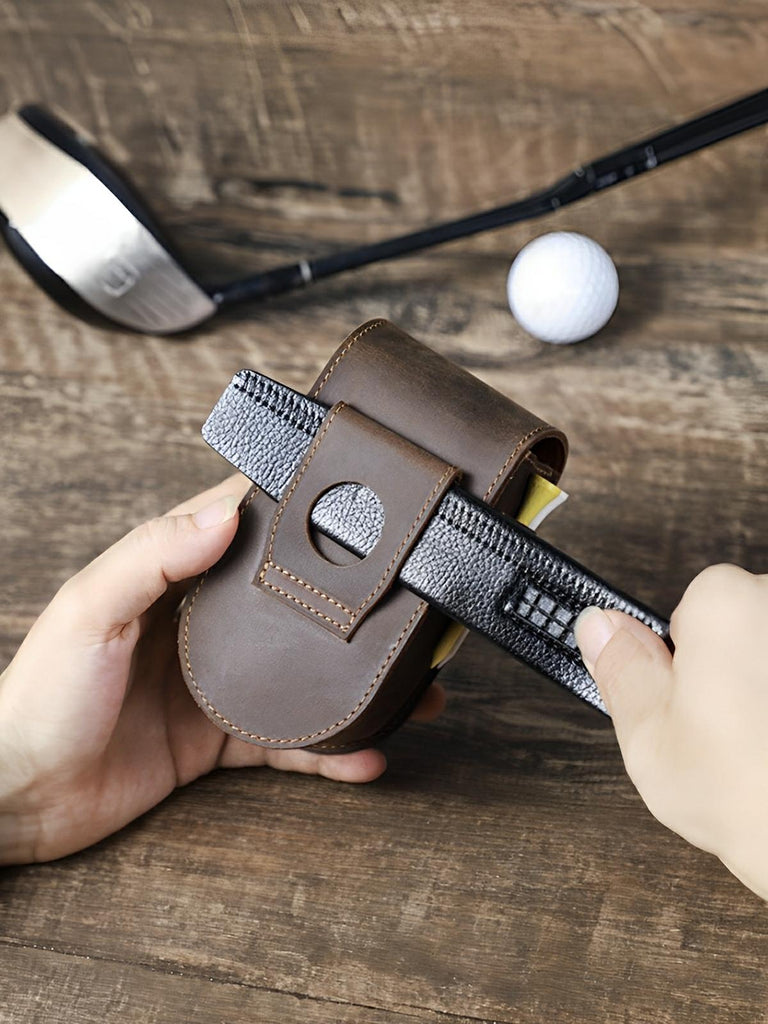 Étui pour balles de golf et tees, en cuir, portable à la ceinture, modèle Amarant - Coffret - Café