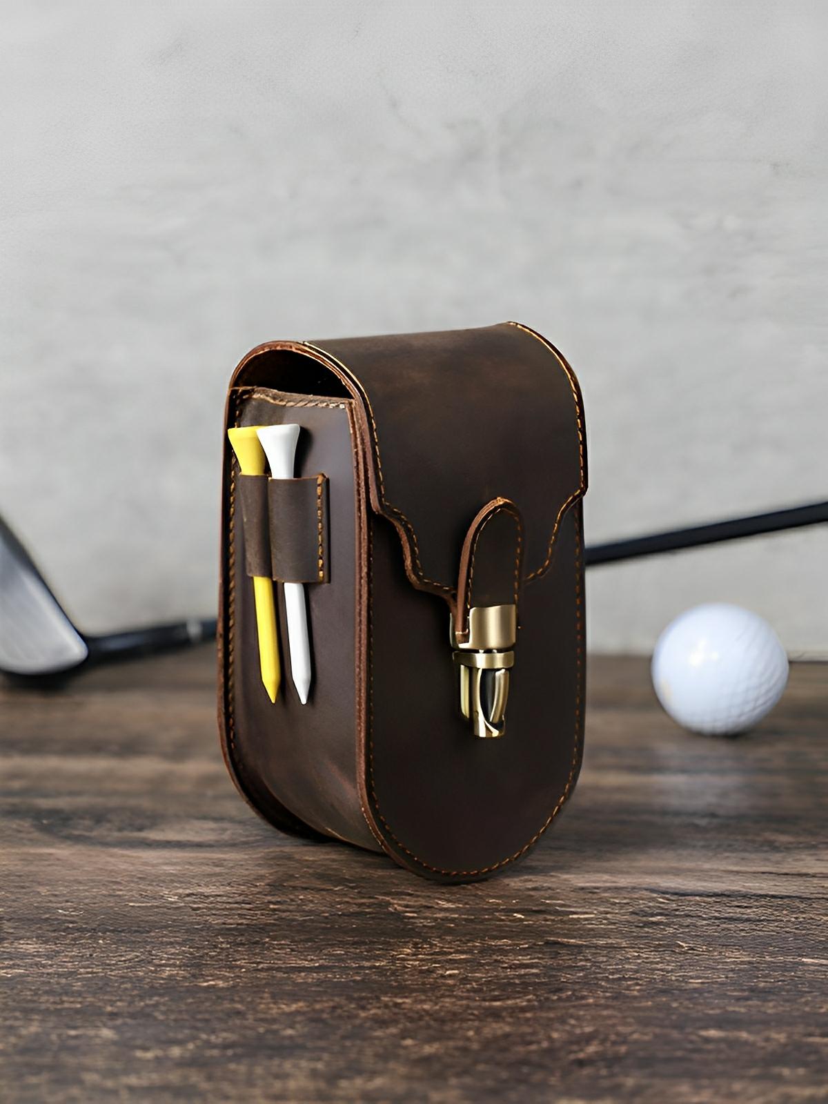 Étui pour balles de golf et tees, en cuir, portable à la ceinture, modèle Amarant - Coffret - Café
