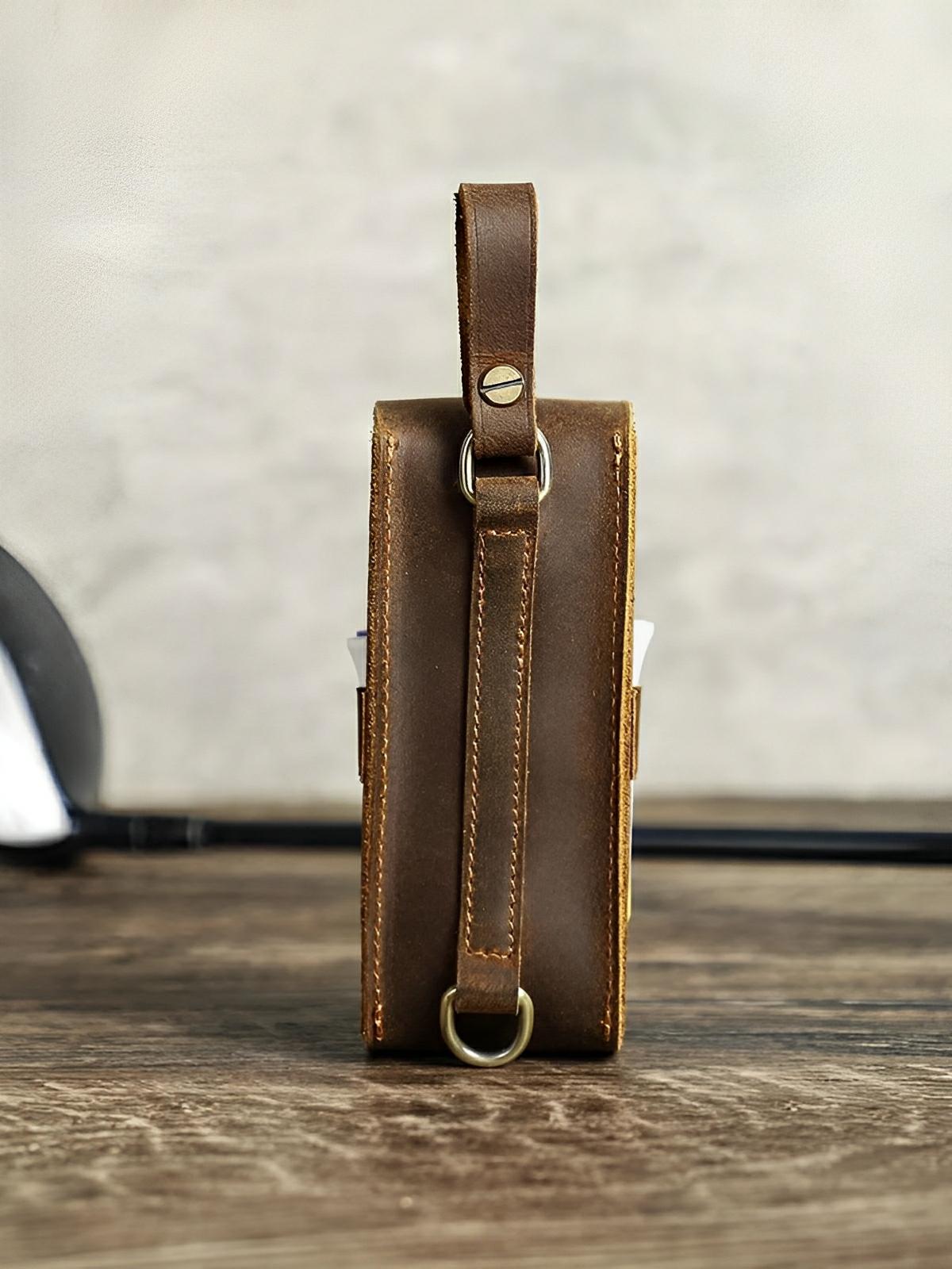 Étui pour balles de golf et tees, en cuir, transportable partout, modèle Clodion - Coffret - Café