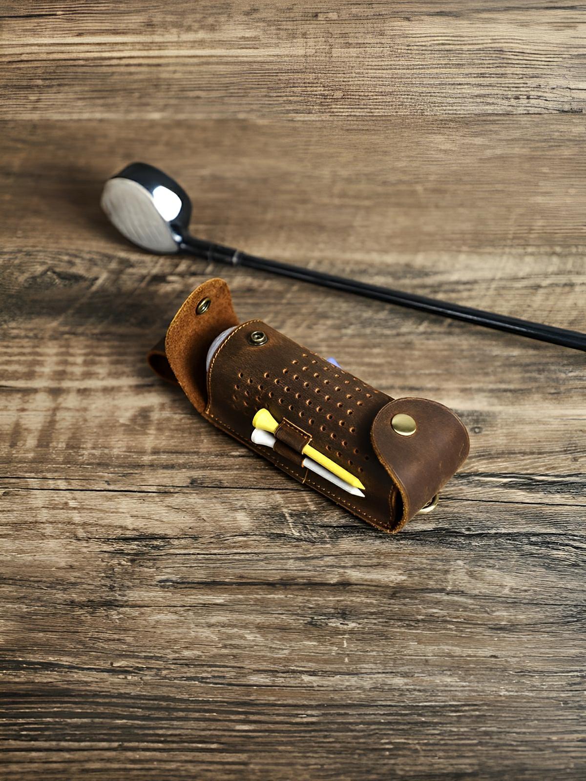 Étui pour balles de golf et tees, en cuir, transportable partout, modèle Clodion - Coffret - Café