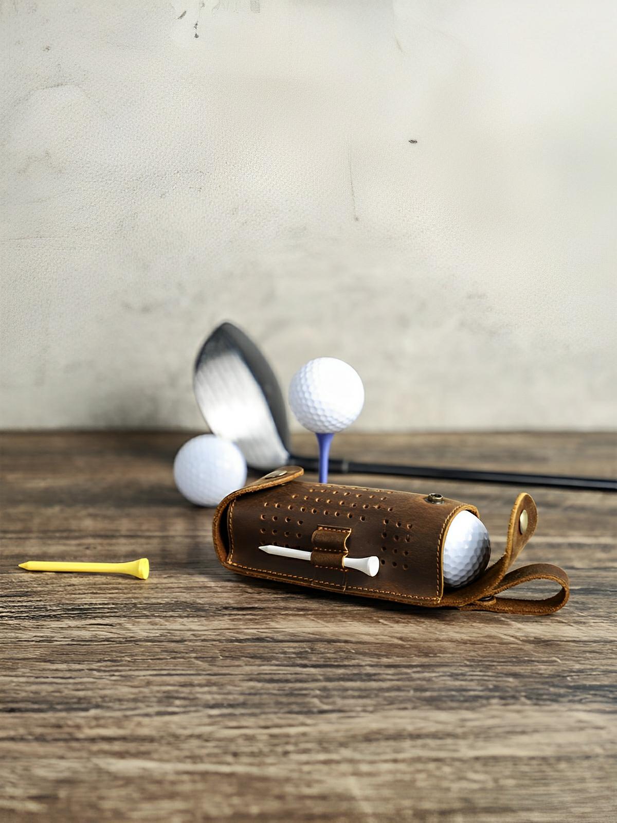 Étui pour balles de golf et tees, en cuir, transportable partout, modèle Clodion - Coffret - Café