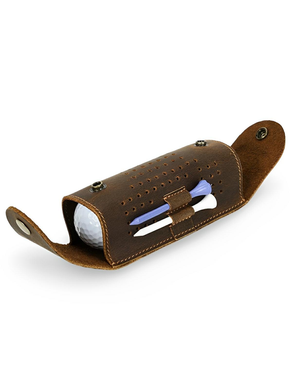 Étui pour balles de golf et tees, en cuir, transportable partout, modèle Clodion - Coffret - Café