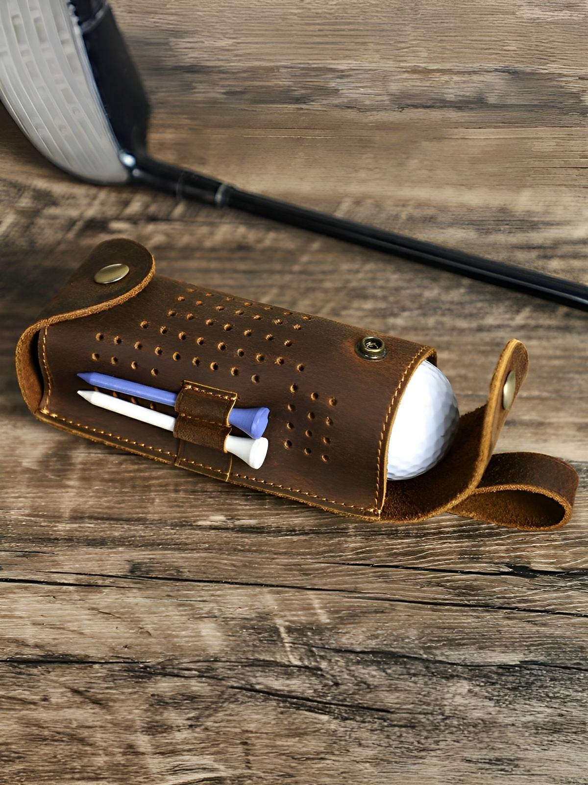 Étui pour balles de golf et tees, en cuir, transportable partout, modèle Clodion - Coffret - Café