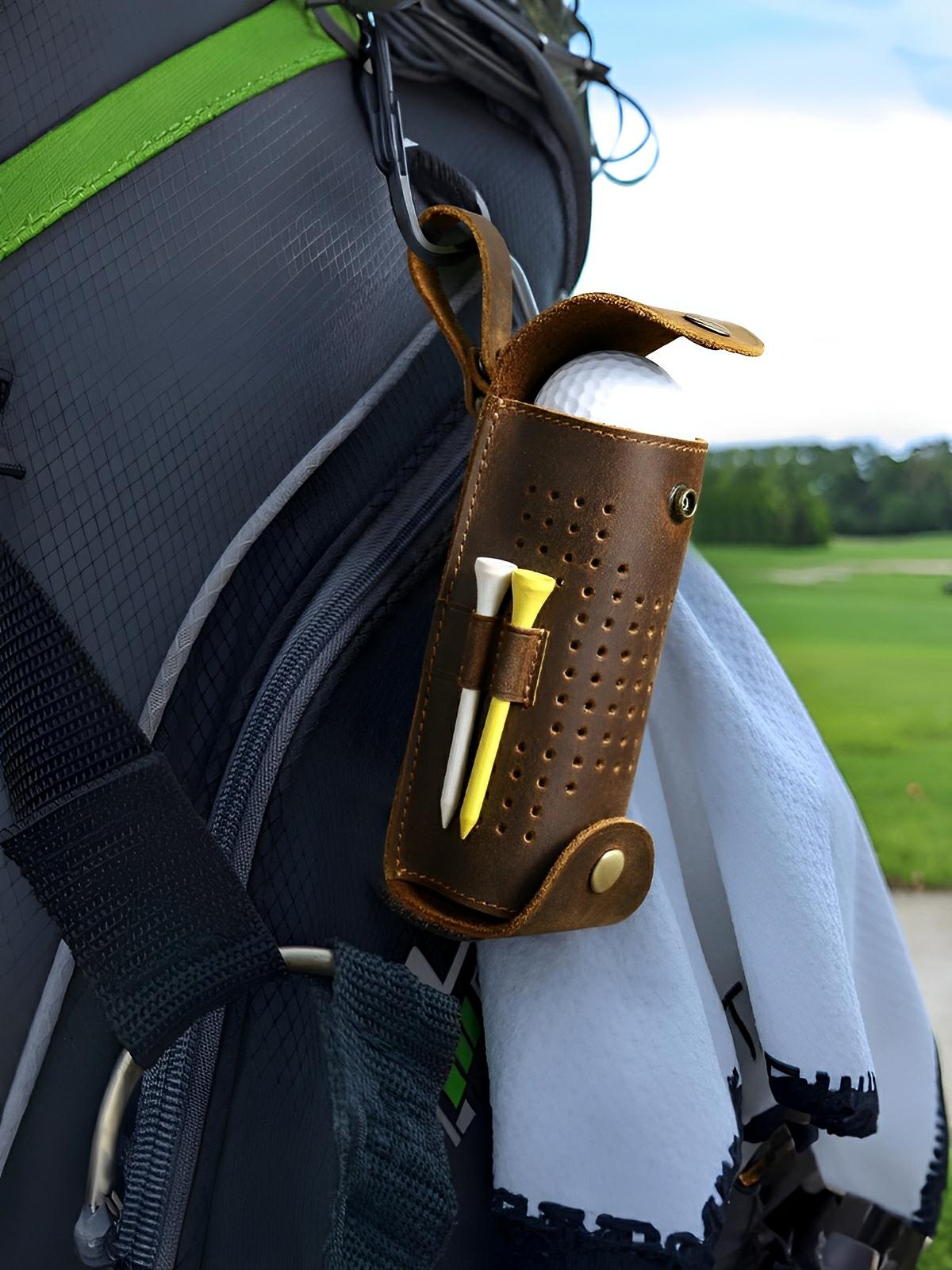 Étui pour balles de golf et tees, en cuir, transportable partout, modèle Clodion - Coffret - Café