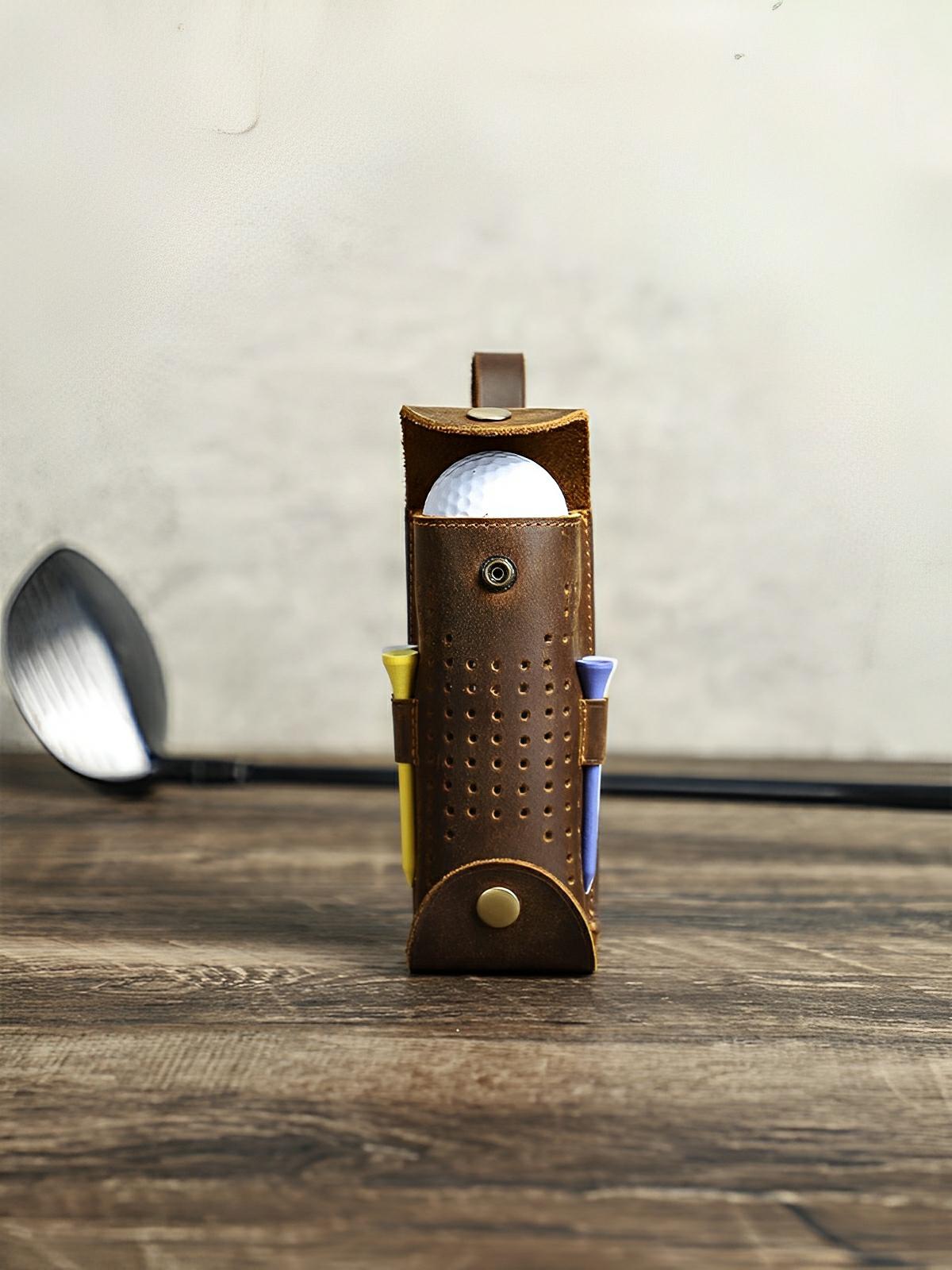 Étui pour balles de golf et tees, en cuir, transportable partout, modèle Clodion - Coffret - Café
