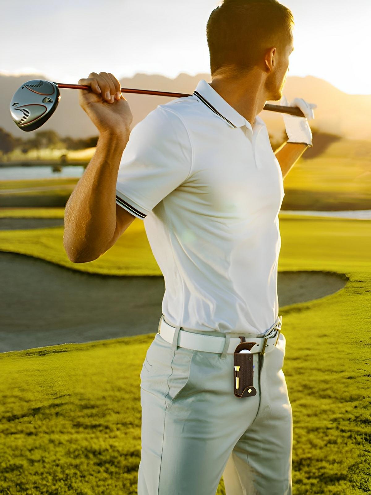 Étui pour balles de golf et tees, en cuir, transportable partout, modèle Clodion - Coffret - Café