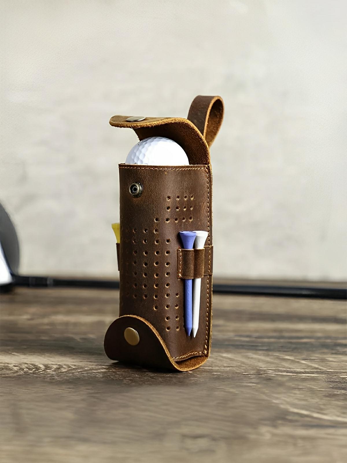 Étui pour balles de golf et tees, en cuir, transportable partout, modèle Clodion - Coffret - Café