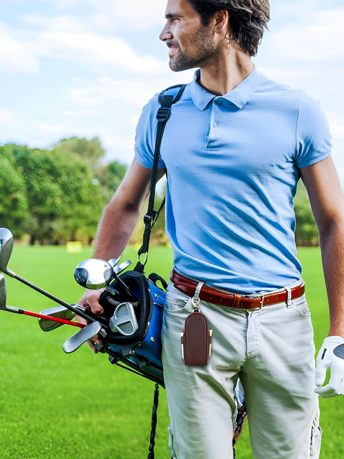 Étui pour balles de golf et tees, en cuir, transportable partout, modèle Ébrard - Coffret - Café