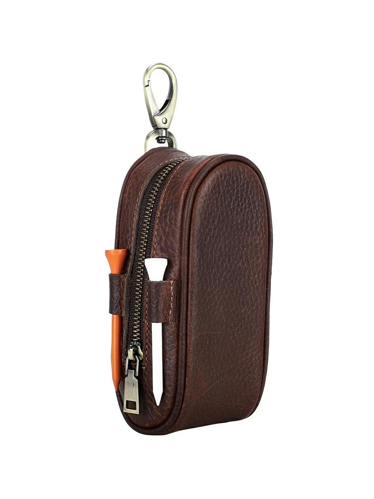 Étui pour balles de golf et tees, en cuir, transportable partout, modèle Ébrard - Coffret - Café