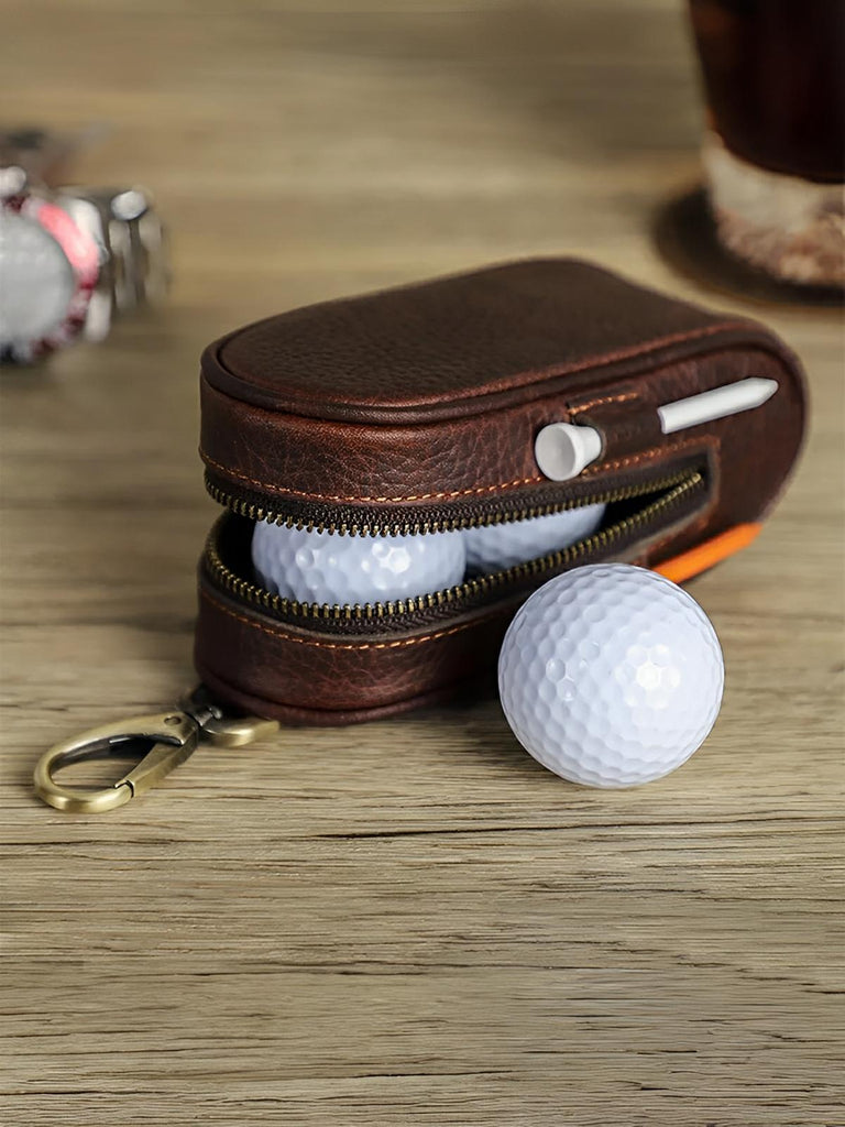 Étui pour balles de golf et tees, en cuir, transportable partout, modèle Ébrard - Coffret - Café