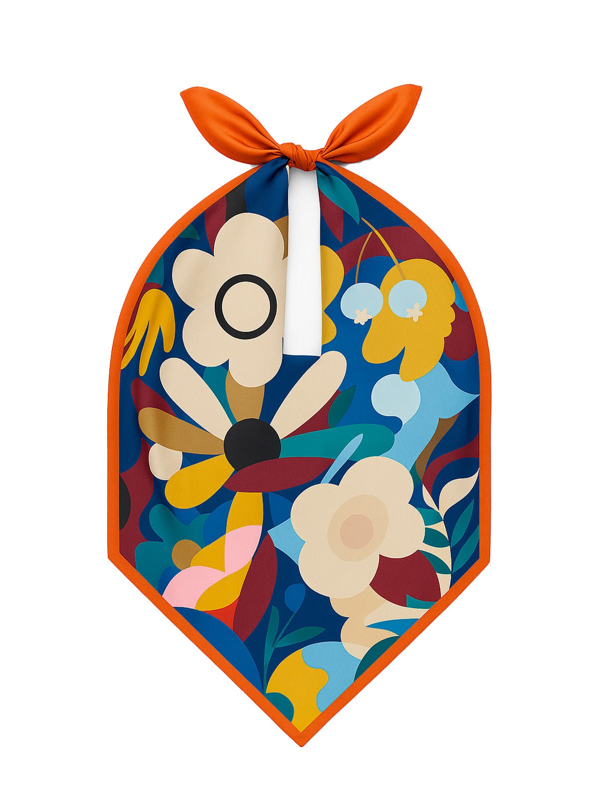 Foulard carré 70x70, soyeux au toucher, imprimé floral multicolore, bordure orange vive, accessoire mode polyvalent, modèle Kalya - Écharpe - Multicolore