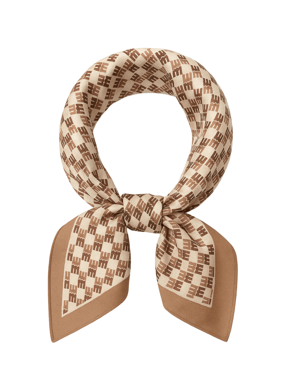 Foulard carré aspect soie artificielle, imprimé graphique, finition brillante, foulard cheveux, accessoire sac, style chic, modèle Elynda - Écharpe - Beige