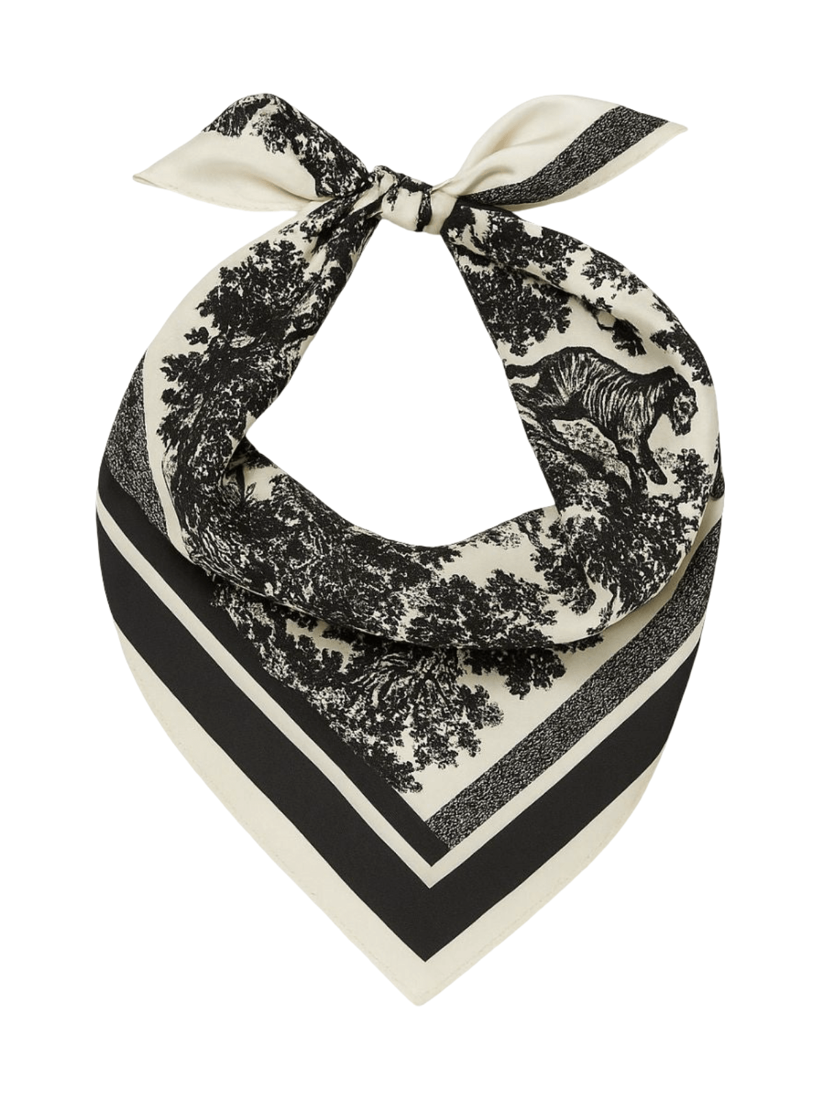 Foulard carré aspect soie noir et blanc, accessoire femme printemps été, pour tête ou cou, style chic et graphique, imprimé forêt baroque, grand format léger, modèle Christina - Écharpe - Blanc