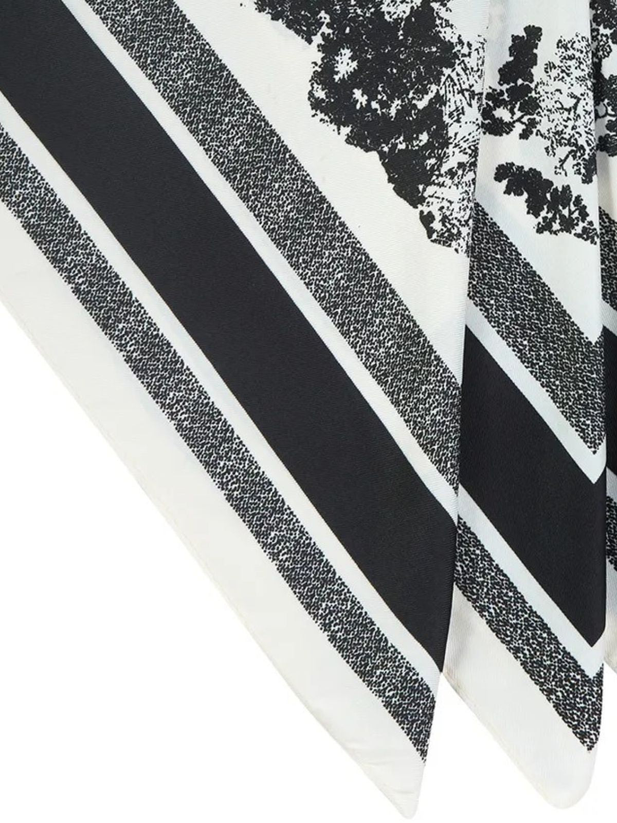 Foulard carré aspect soie noir et blanc, accessoire femme printemps été, pour tête ou cou, style chic et graphique, imprimé forêt baroque, grand format léger, modèle Christina - Écharpe - Blanc