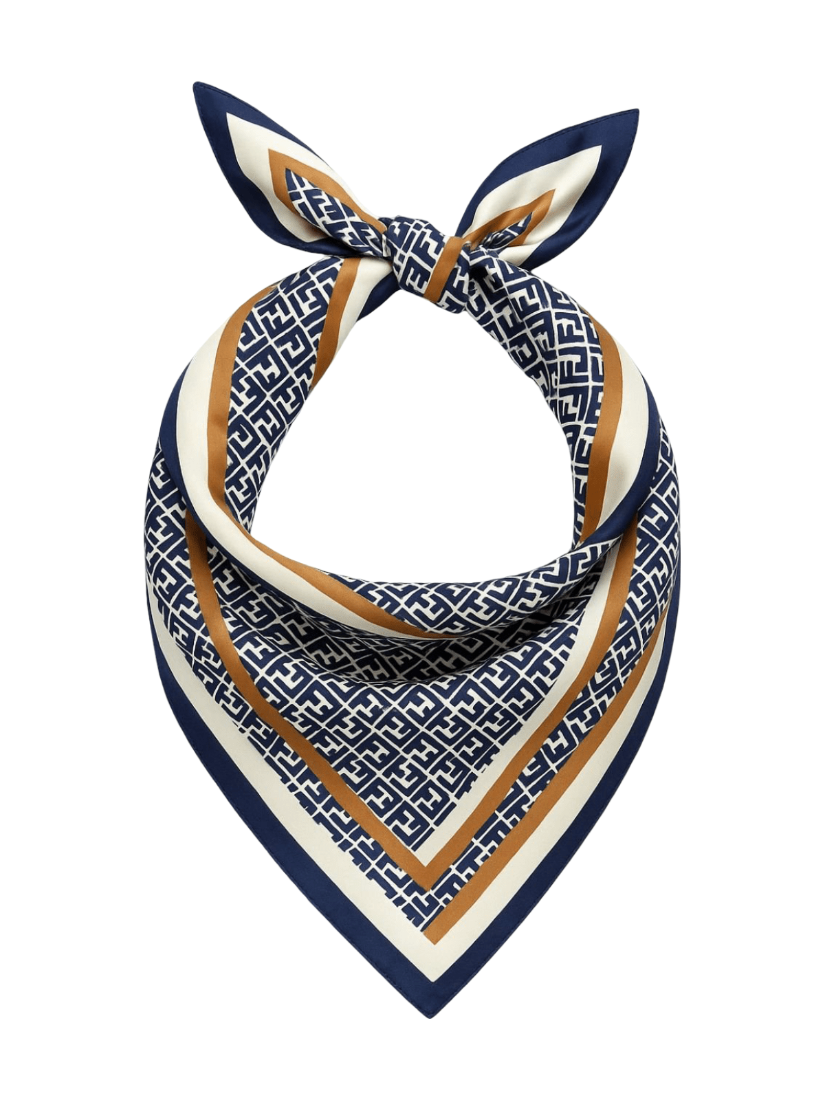 Foulard carré effet satiné, imprimé géométrique bleu blanc beige, 90x90 cm, foulard cheveux, écharpe cou, bandeau, accessoire mode femme, modèle Emerlinda - Écharpe - Bleu