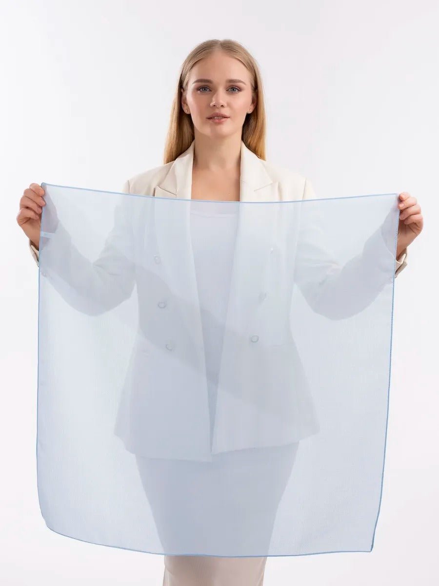 Foulard carré femme 95x95cm, soie imitation douce, coloris unis variés, accessoire polyvalent, léger printemps été, modèle Lala - Écharpe - Bleu