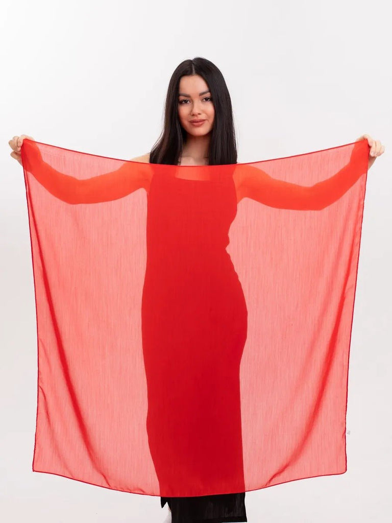 Foulard carré femme 95x95cm, soie imitation douce, coloris unis variés, accessoire polyvalent, léger printemps été, modèle Lala - Écharpe - Rouge