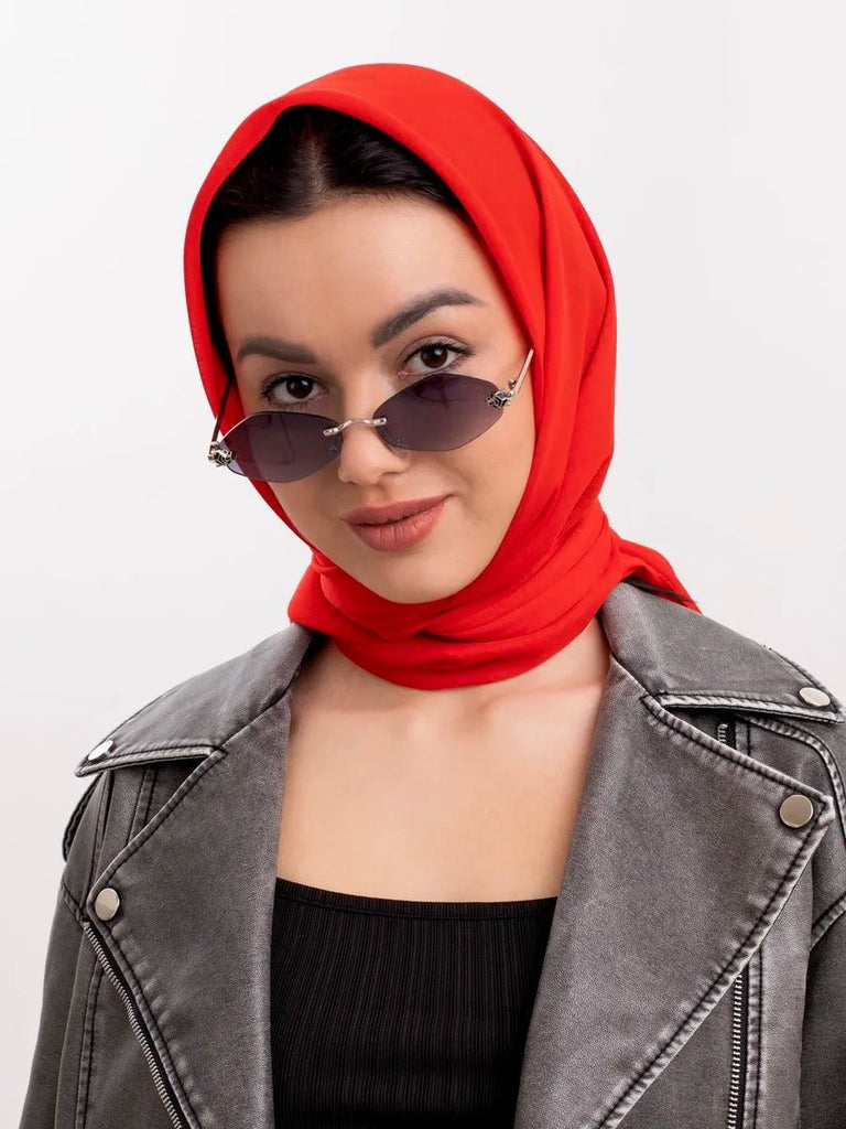 Foulard carré femme 95x95cm, soie imitation douce, coloris unis variés, accessoire polyvalent, léger printemps été, modèle Lala - Écharpe - Rouge
