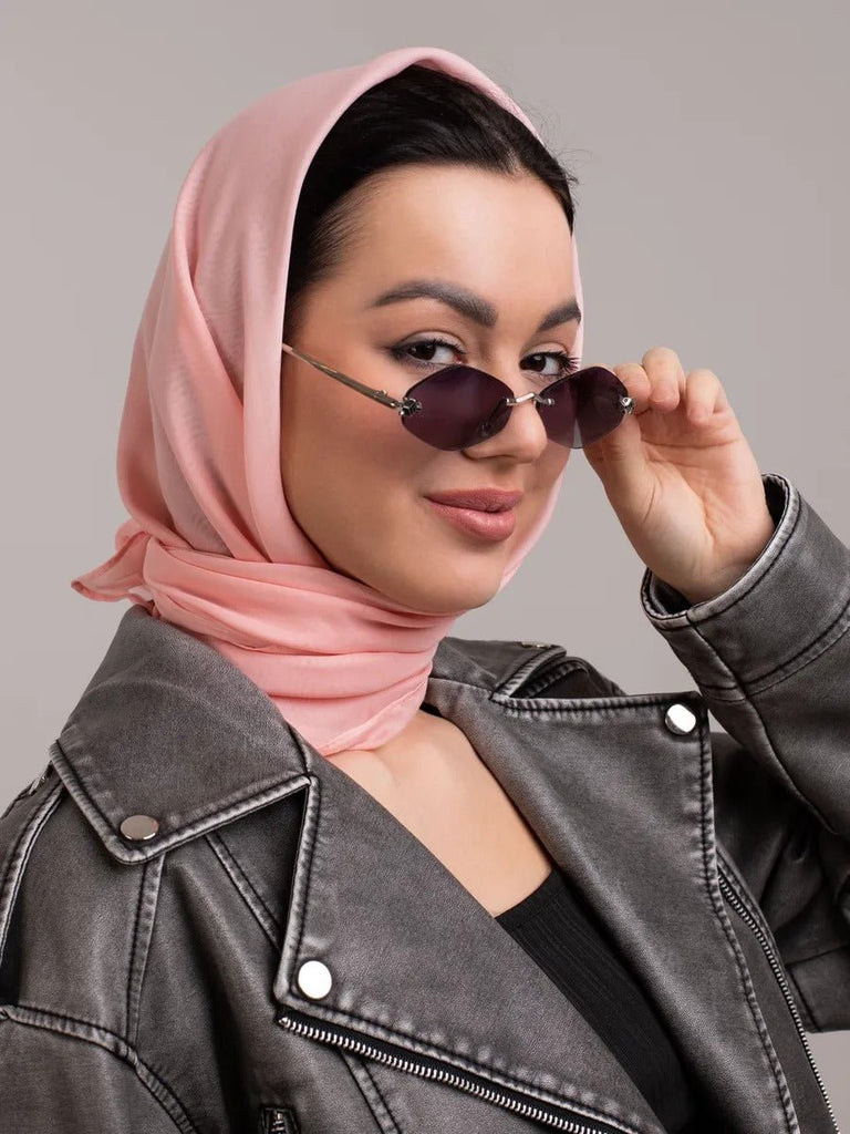 Foulard carré femme 95x95cm, soie imitation douce, coloris unis variés, accessoire polyvalent, léger printemps été, modèle Lala - Écharpe - Rose