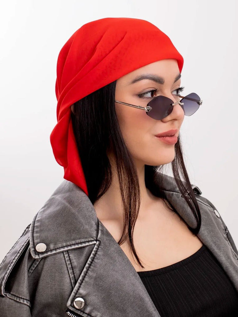 Foulard carré femme 95x95cm, soie imitation douce, coloris unis variés, accessoire polyvalent, léger printemps été, modèle Lala - Écharpe - Rouge