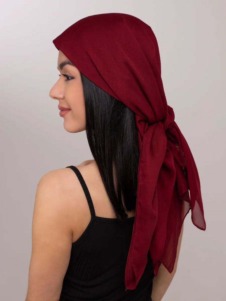 Foulard carré femme 95x95cm, soie imitation douce, coloris unis variés, accessoire polyvalent, léger printemps été, modèle Lala - Écharpe - Bordeaux