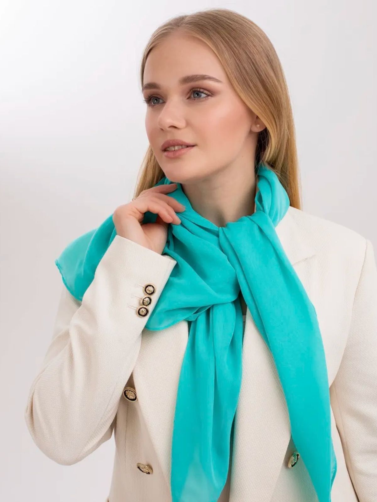 Foulard carré femme 95x95cm, soie imitation douce, coloris unis variés, accessoire polyvalent, léger printemps été, modèle Lala - Écharpe - Cyan