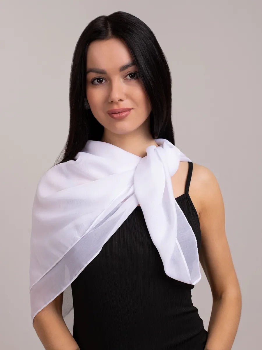 Foulard carré femme 95x95cm, soie imitation douce, coloris unis variés, accessoire polyvalent, léger printemps été, modèle Lala - Écharpe - Blanc