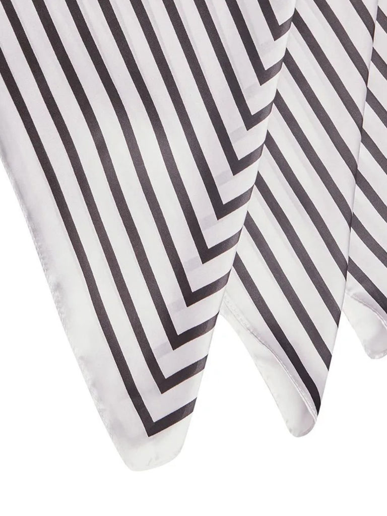 Foulard carré femme, aspect soie et viscose, motif graphique noir et blanc, accessoire cheveux ou cou, look chic printemps été, léger et doux, 90x90 cm, modèle Aurora - Écharpe - Blanc et noir