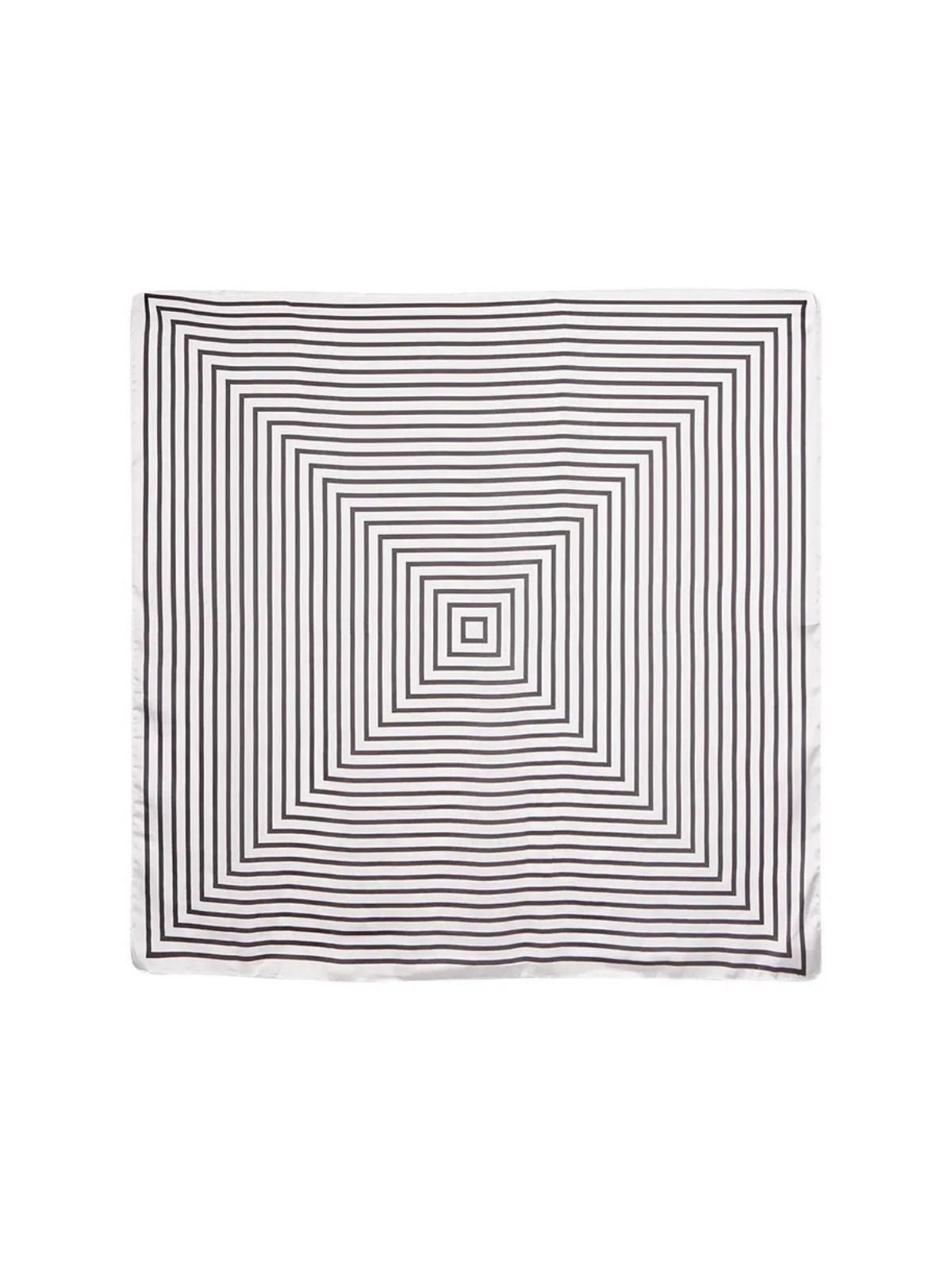 Foulard carré femme, aspect soie et viscose, motif graphique noir et blanc, accessoire cheveux ou cou, look chic printemps été, léger et doux, 90x90 cm, modèle Aurora - Écharpe - Blanc et noir
