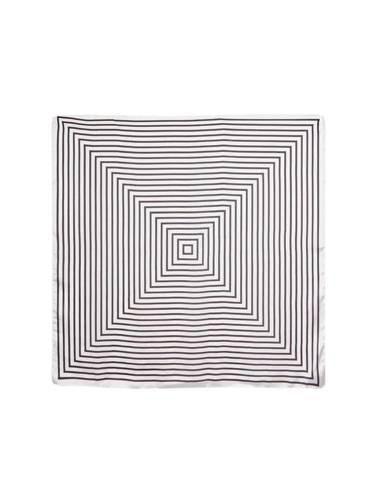 Foulard carré femme, aspect soie et viscose, motif graphique noir et blanc, accessoire cheveux ou cou, look chic printemps été, léger et doux, 90x90 cm, modèle Aurora - Écharpe - Blanc et noir