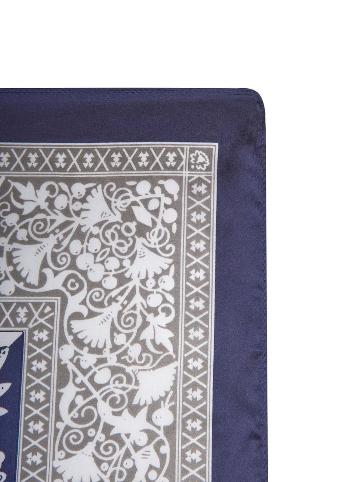 Foulard carré femme aspect soie, imprimé cachemire bleu et gris, accessoire de tête chic, tendance, foulard cheveux effet satiné, modèle Elysa - Écharpe - Bleu
