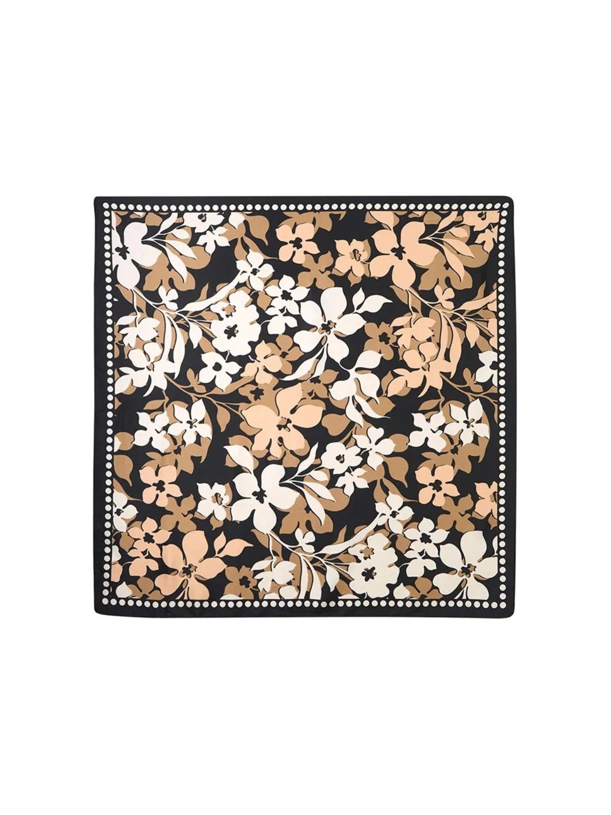 Foulard carré femme, aspect soie légère, motif floral, tons beige et noir, accessoire cheveux, châle printemps été, foulard tête élégant modèle Francesca - Écharpe - Multicolore