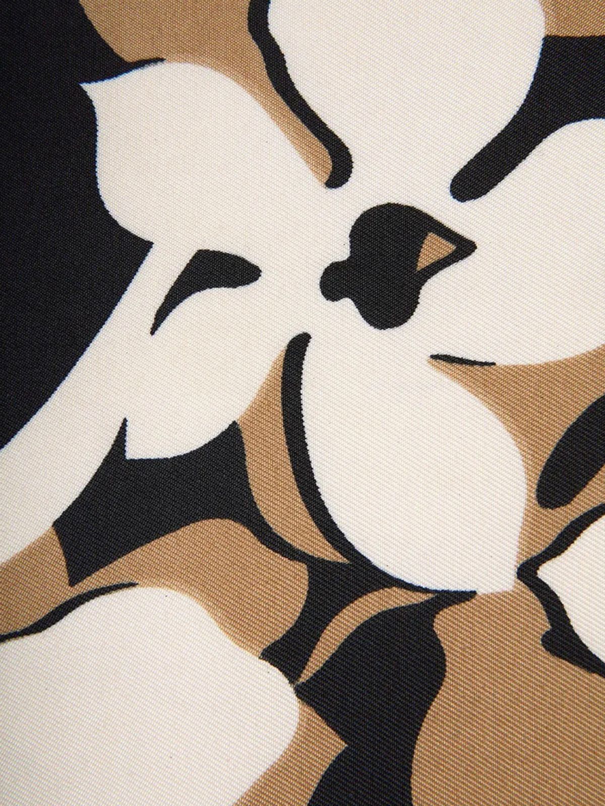 Foulard carré femme, aspect soie légère, motif floral, tons beige et noir, accessoire cheveux, châle printemps été, foulard tête élégant modèle Francesca - Écharpe - Multicolore