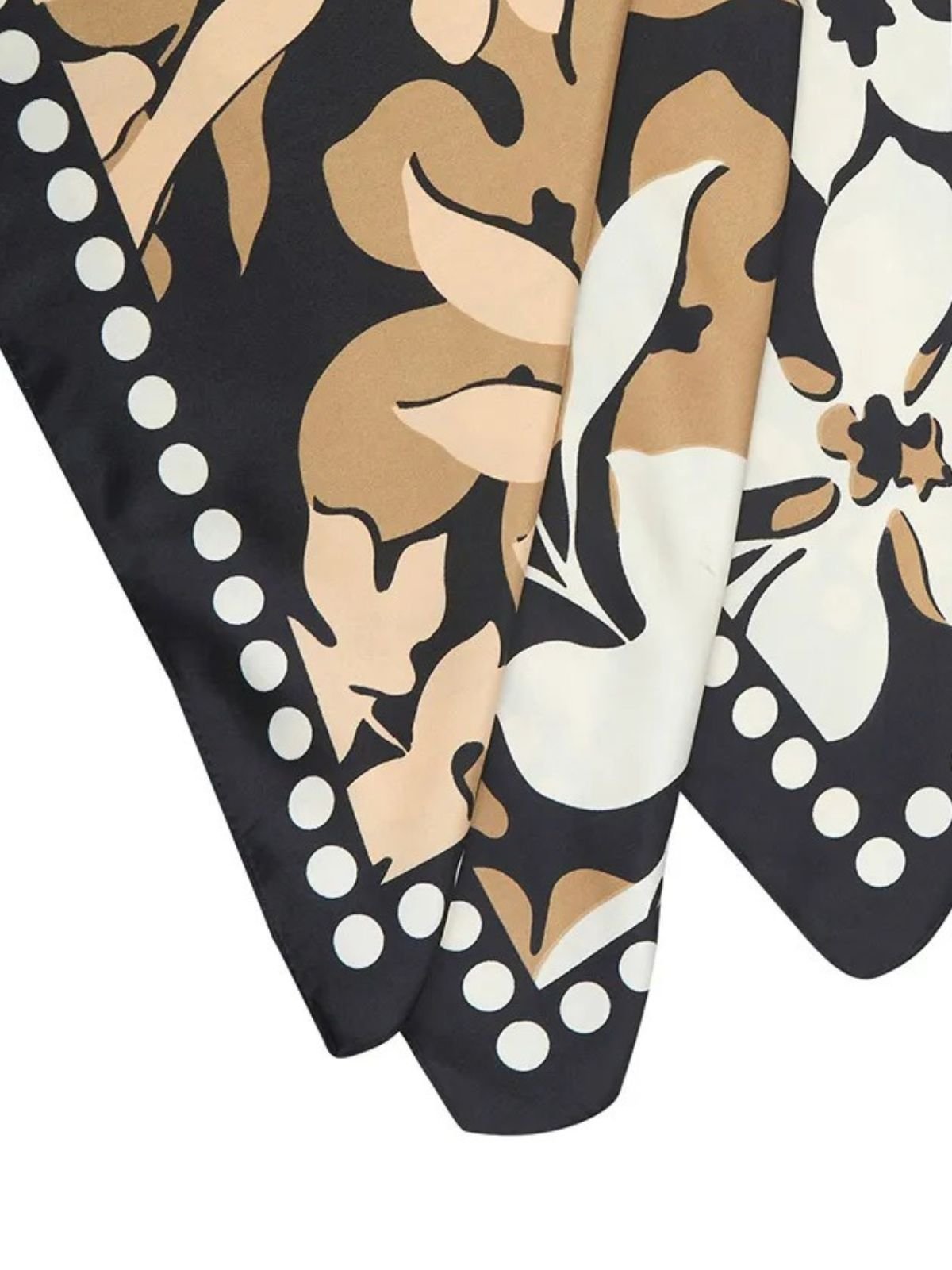 Foulard carré femme, aspect soie légère, motif floral, tons beige et noir, accessoire cheveux, châle printemps été, foulard tête élégant modèle Francesca - Écharpe - Multicolore