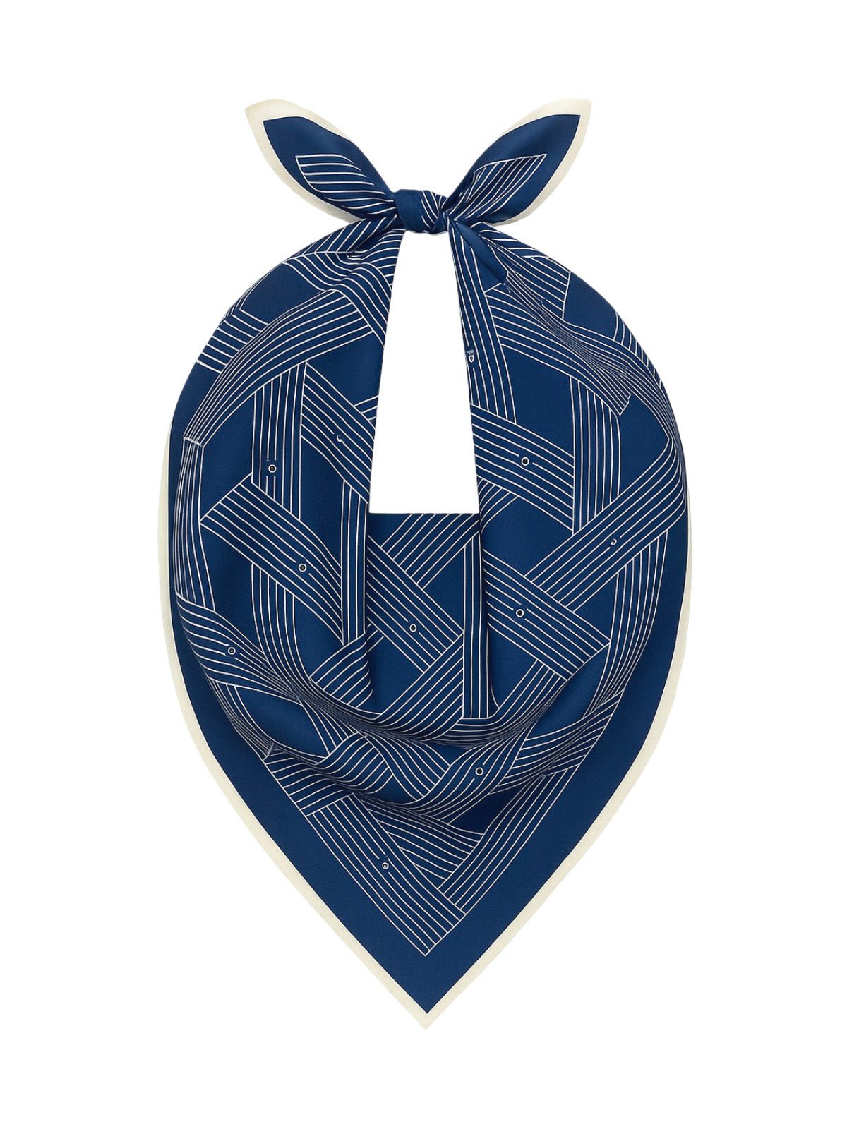 Foulard carré femme, soie synthétique douce, imprimé géométrique moderne, grande écharpe 90x90 cm, accessoires tête et cou, style chic urbain, modèle Albane - Écharpe - Bleu