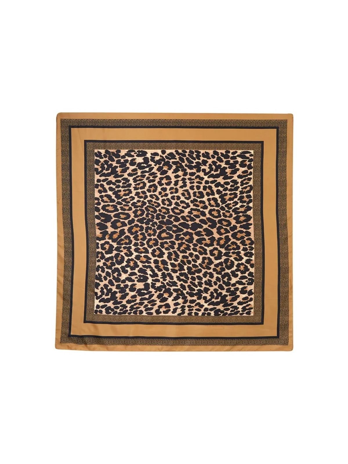 Foulard carré femme, soyeux et doux, imprimé léopard chic, tons sable et noir, accessoire de tête ou de cou, foulard printemps été, modèle Rosie - Écharpe - Marron