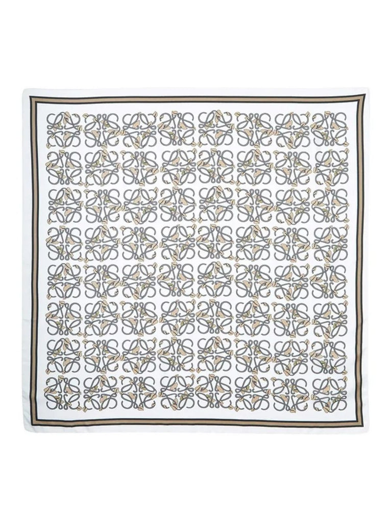 Foulard carré soyeux femme, motif graphique beige et noir, accessoire cheveux ou cou, multifonction doux et fluide, carré 90x90cm pour tenues chic, modèle Lorane - Écharpe - Beige