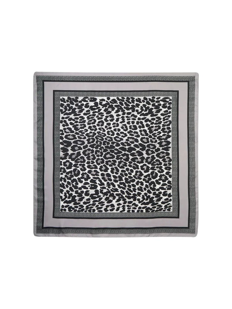 Foulard carré soyeux, imprimé léopard noir et gris, foulard 90x90 cm, accessoire femme printemps été, écharpe légère cou tête épaules, modèle Giselle - Écharpe - Noir