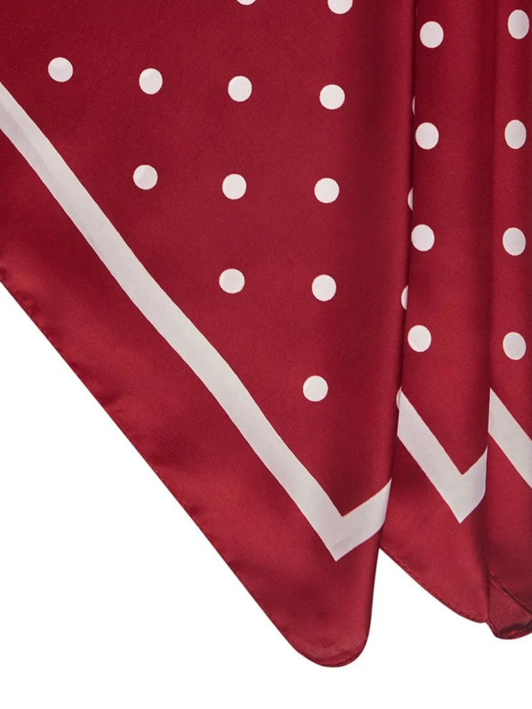 Foulard en aspect soie, rouge bordeaux à pois blancs, carré 90x90 cm, accessoire chic pour cheveux et cou, modèle Karenne - Écharpe - Bordeaux