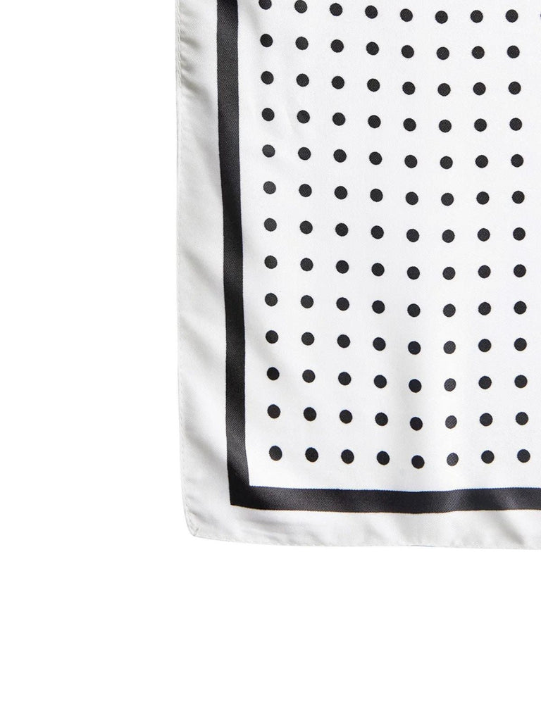 Foulard femme aspect soie, foulard blanc à pois, carré soyeux 90x90, accessoire tête ou cou, style rétro chic, modèle Georgette - Écharpe - Blanc