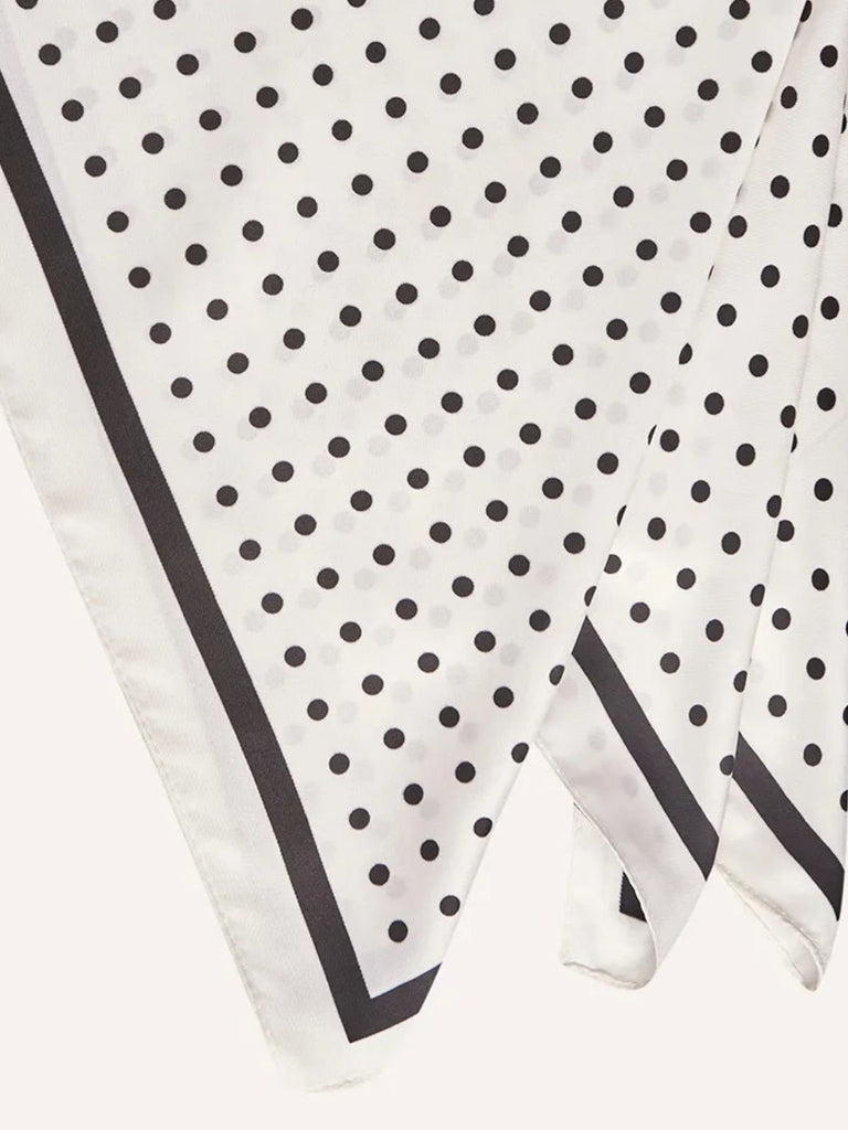 Foulard femme aspect soie, foulard blanc à pois, carré soyeux 90x90, accessoire tête ou cou, style rétro chic, modèle Georgette - Écharpe - Blanc